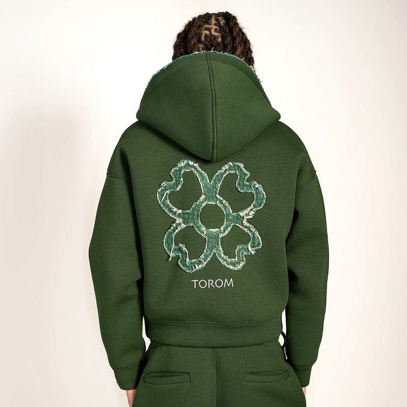 Geometric Print Zipper Hooded Sweatshirt