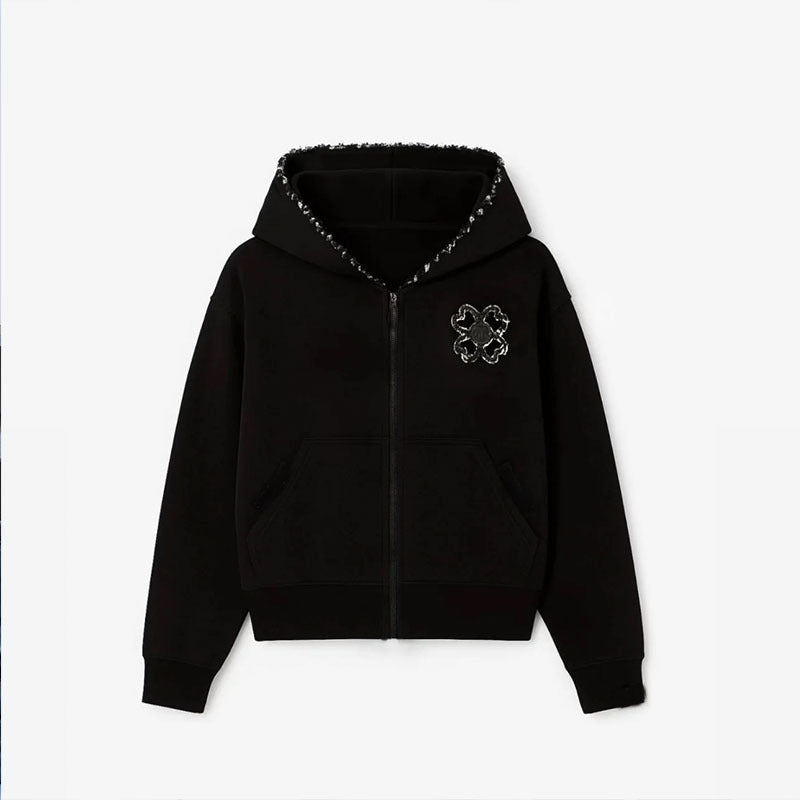 Geometric Print Zipper Hooded Sweatshirt