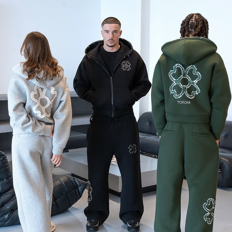 Geometric Print Zipper Hooded Sweatshirt