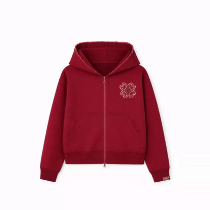 Geometric Print Zipper Hooded Sweatshirt
