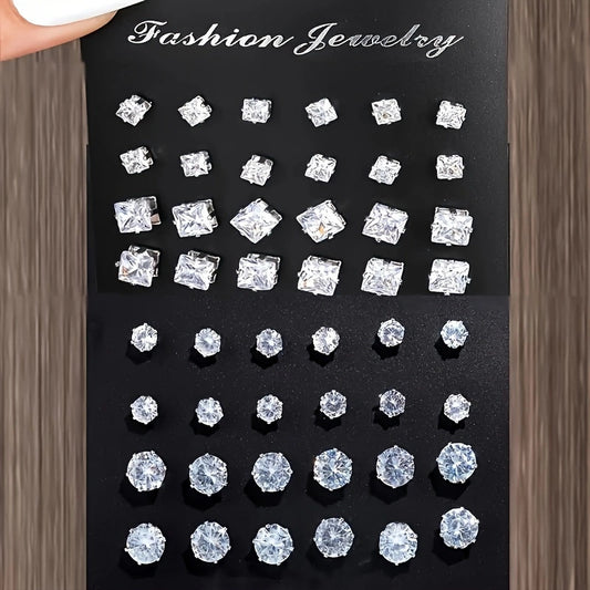Geometric Rhinestone Earrings Set