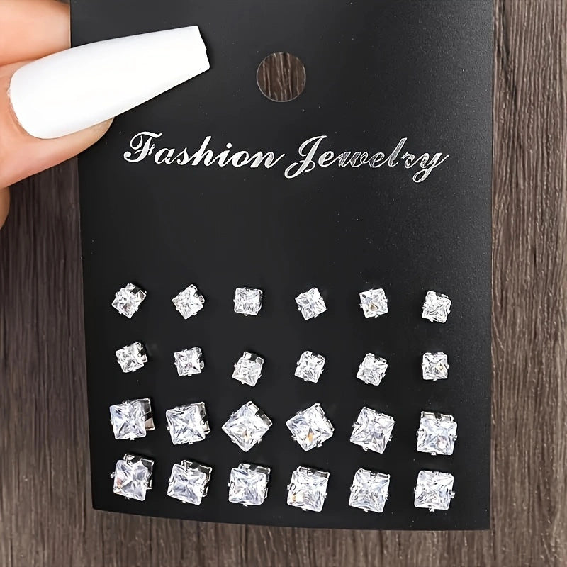 Geometric Rhinestone Earrings Set