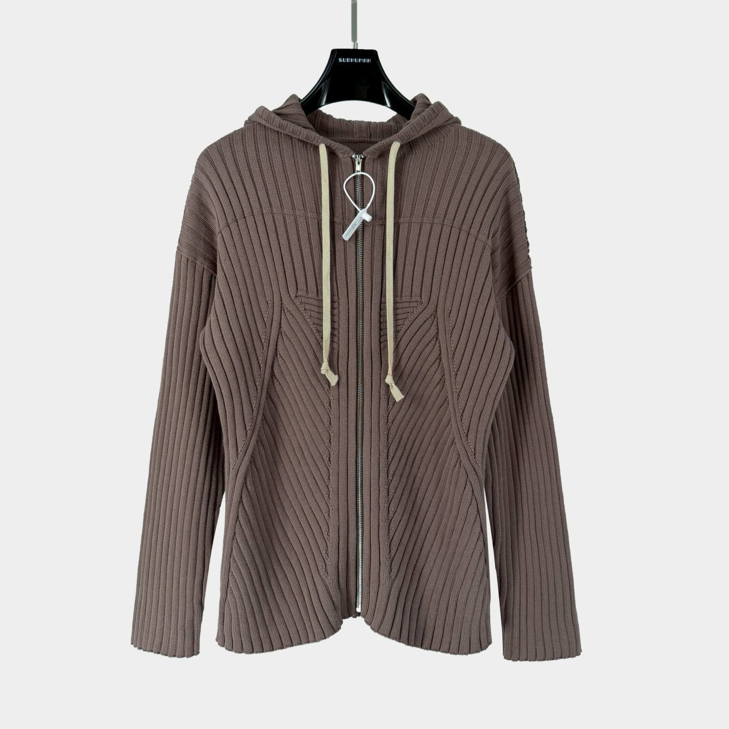 Geometric Ribbed Hooded Cardigan