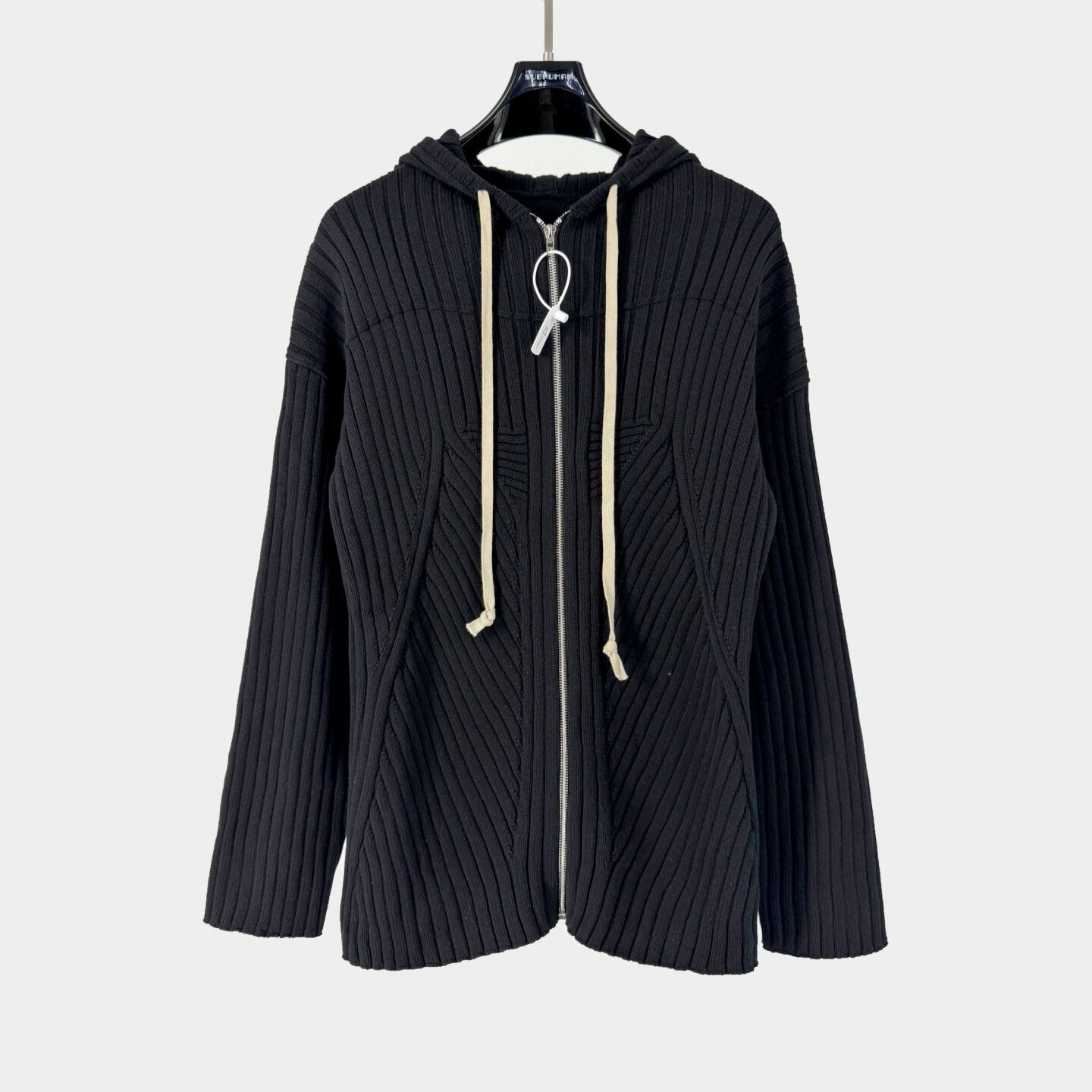 Geometric Ribbed Hooded Cardigan