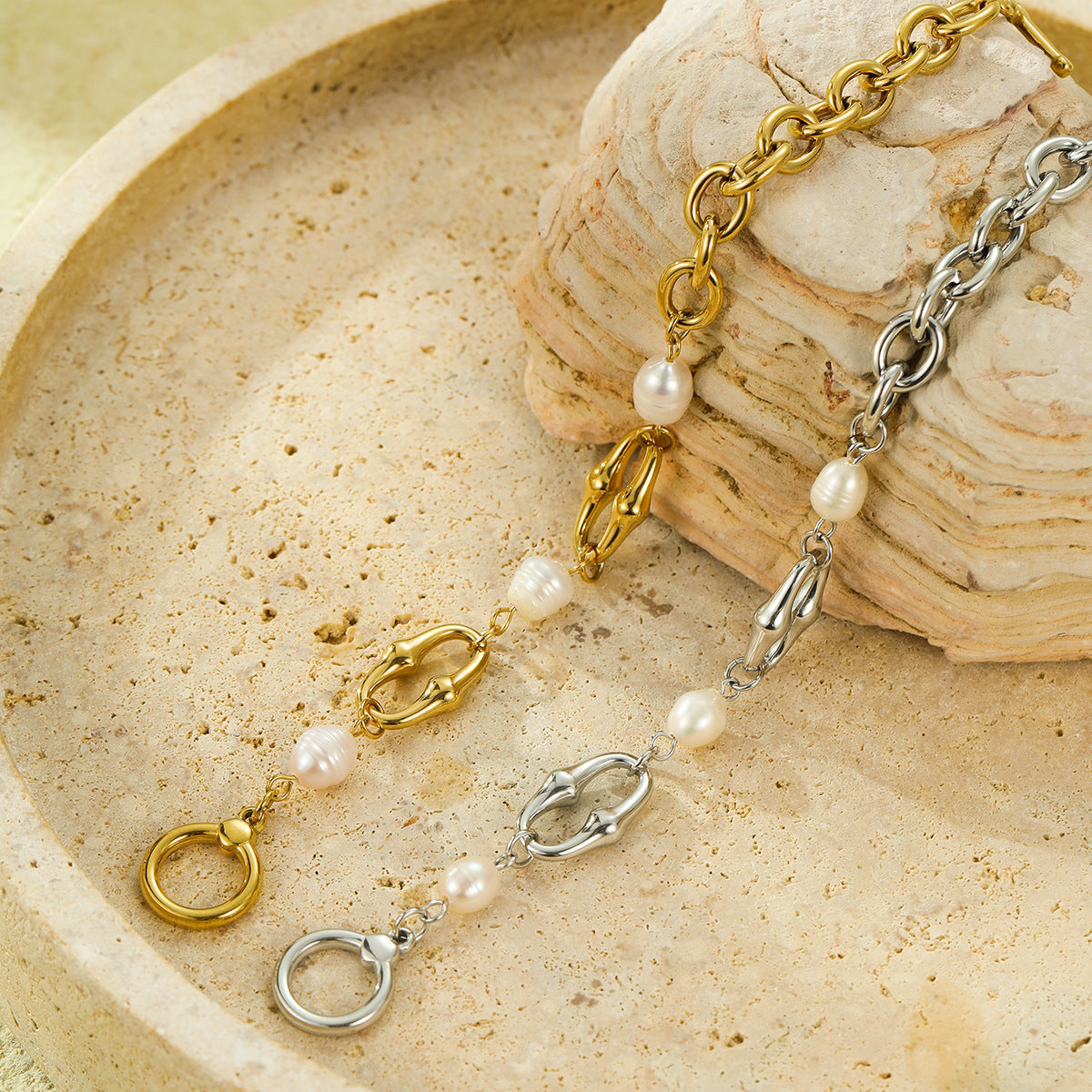 Geometric Shell Bead Gold Plated Bracelet
