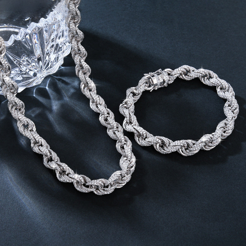 Geometric Silver Chain Necklace Bracelet Set