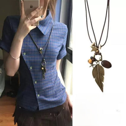 Geometric Silver Leaf Necklace