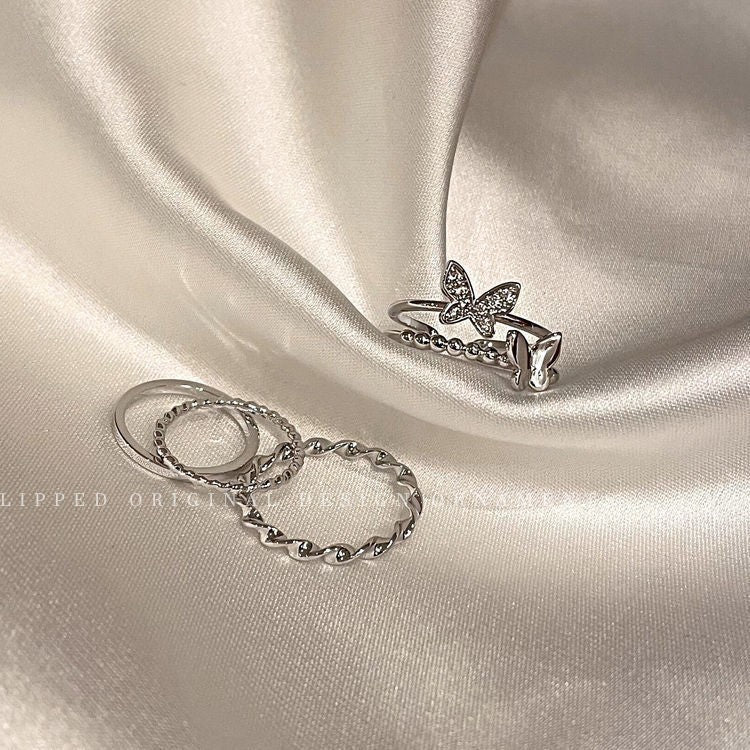 Geometric Silver Ring Set
