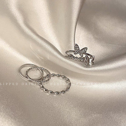 Geometric Silver Ring Set