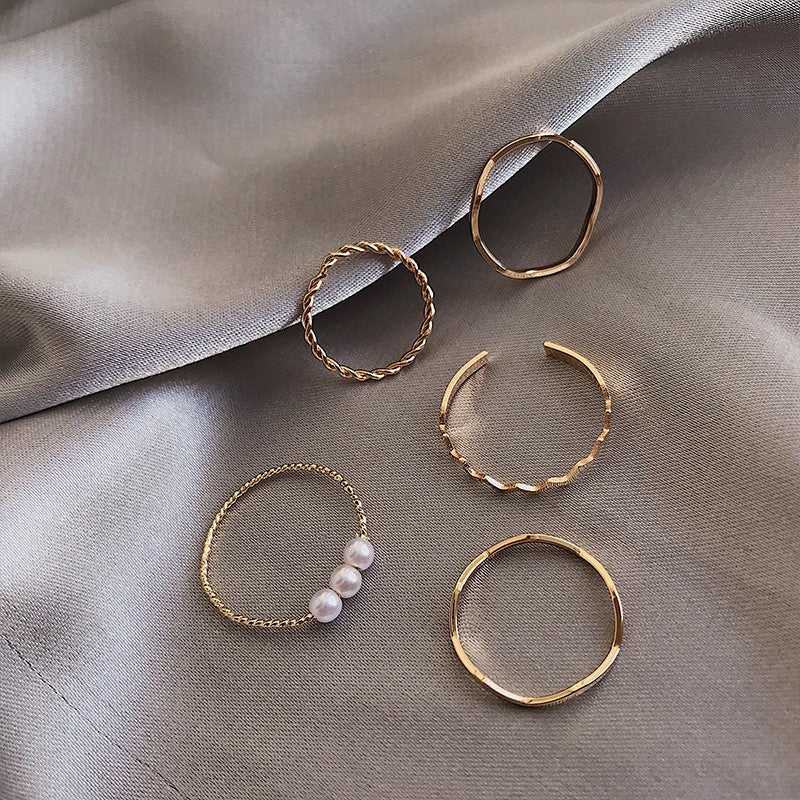 Geometric Silver Ring Set