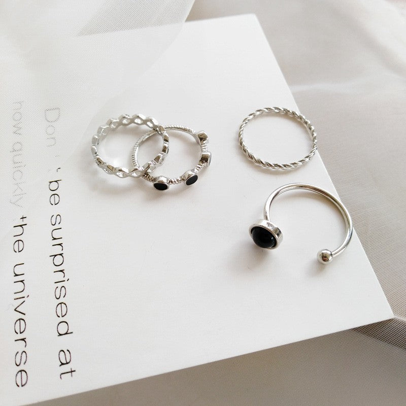 Geometric Silver Ring Set