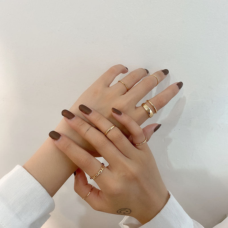 Geometric Silver Ring Set