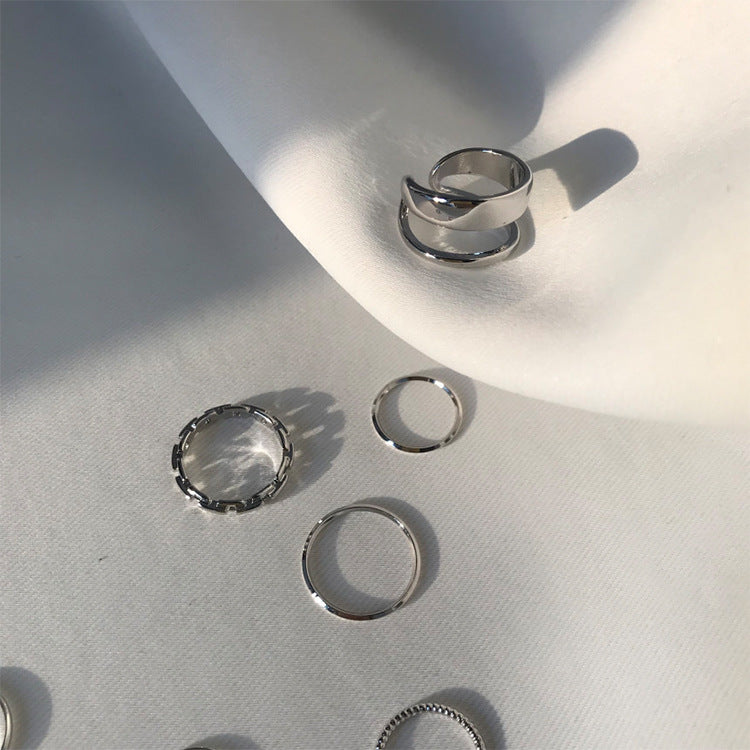 Geometric Silver Ring Set