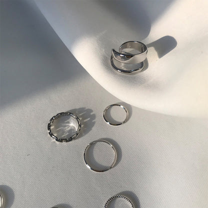 Geometric Silver Ring Set