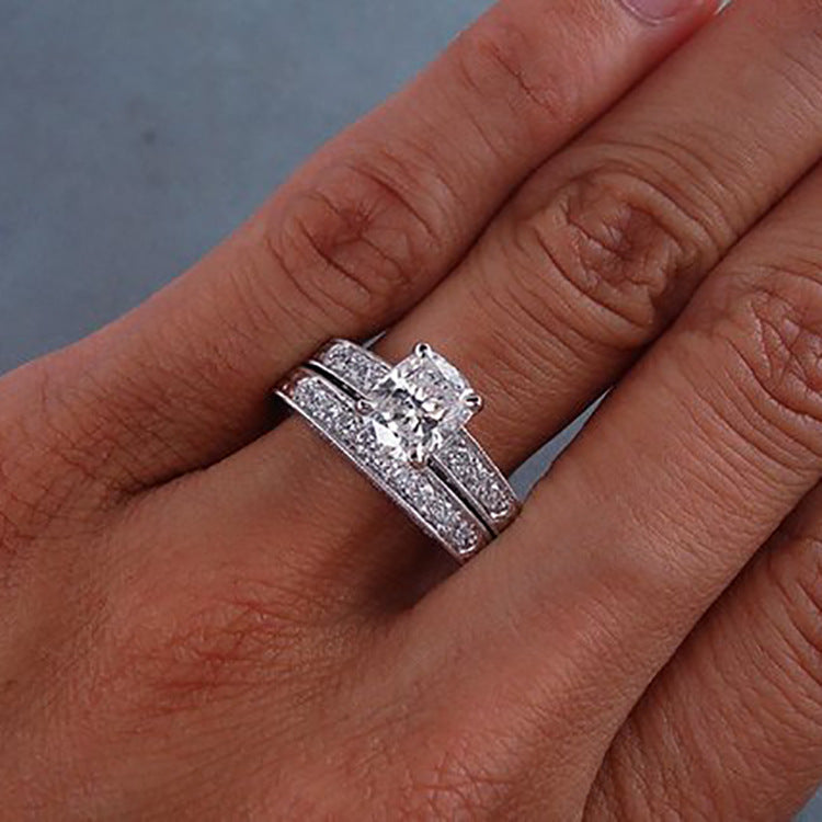 Geometric Silver Zircon Ring for Women
