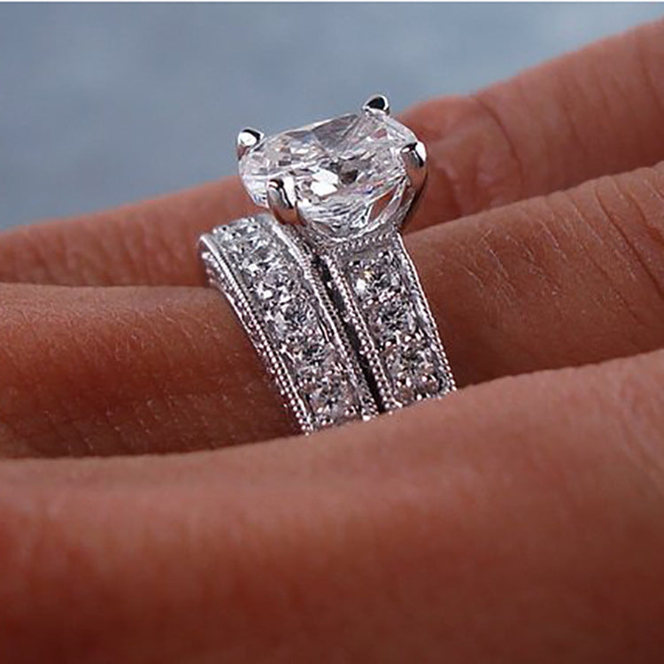 Geometric Silver Zircon Ring for Women