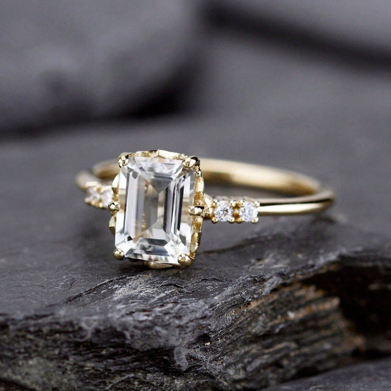 Geometric Square Crystal Zircon Ring