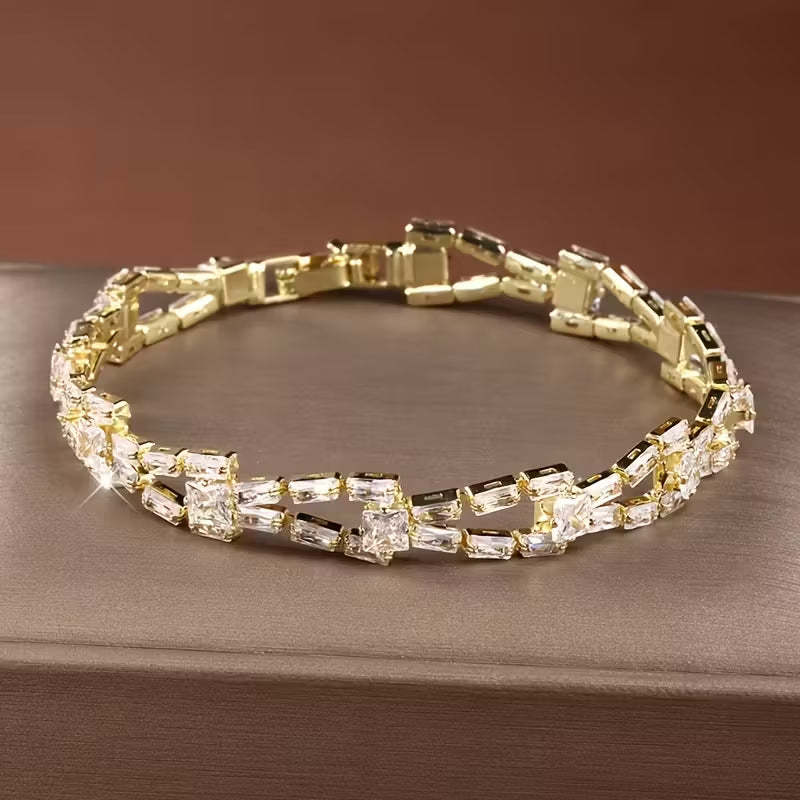 Geometric Square Two-Row Zircon Tennis Bracelet