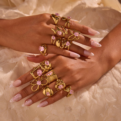 Geometric Stainless Steel Gold Plated Zircon Ring
