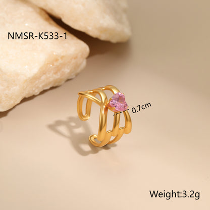 Geometric Stainless Steel Gold Plated Zircon Ring