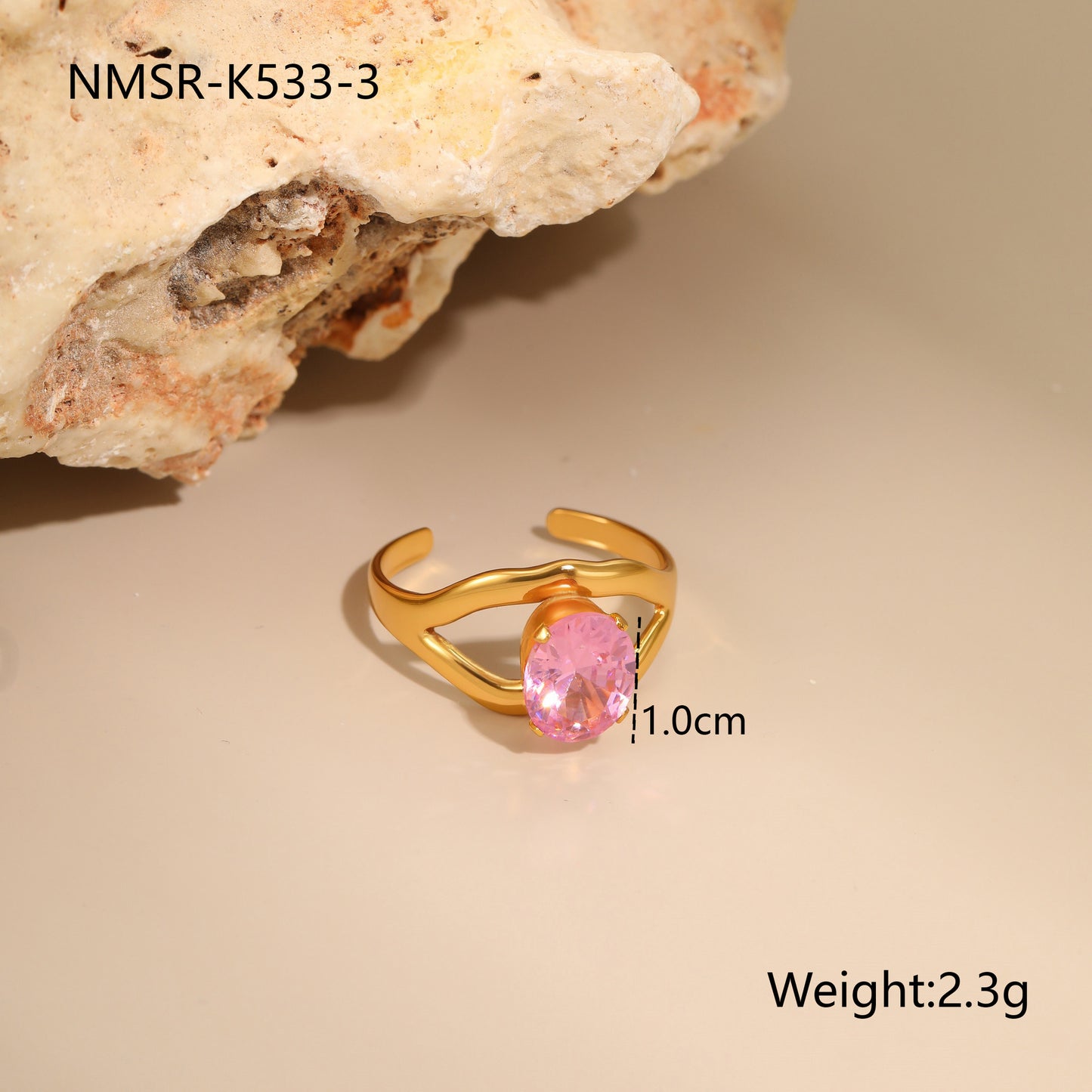 Geometric Stainless Steel Gold Plated Zircon Ring