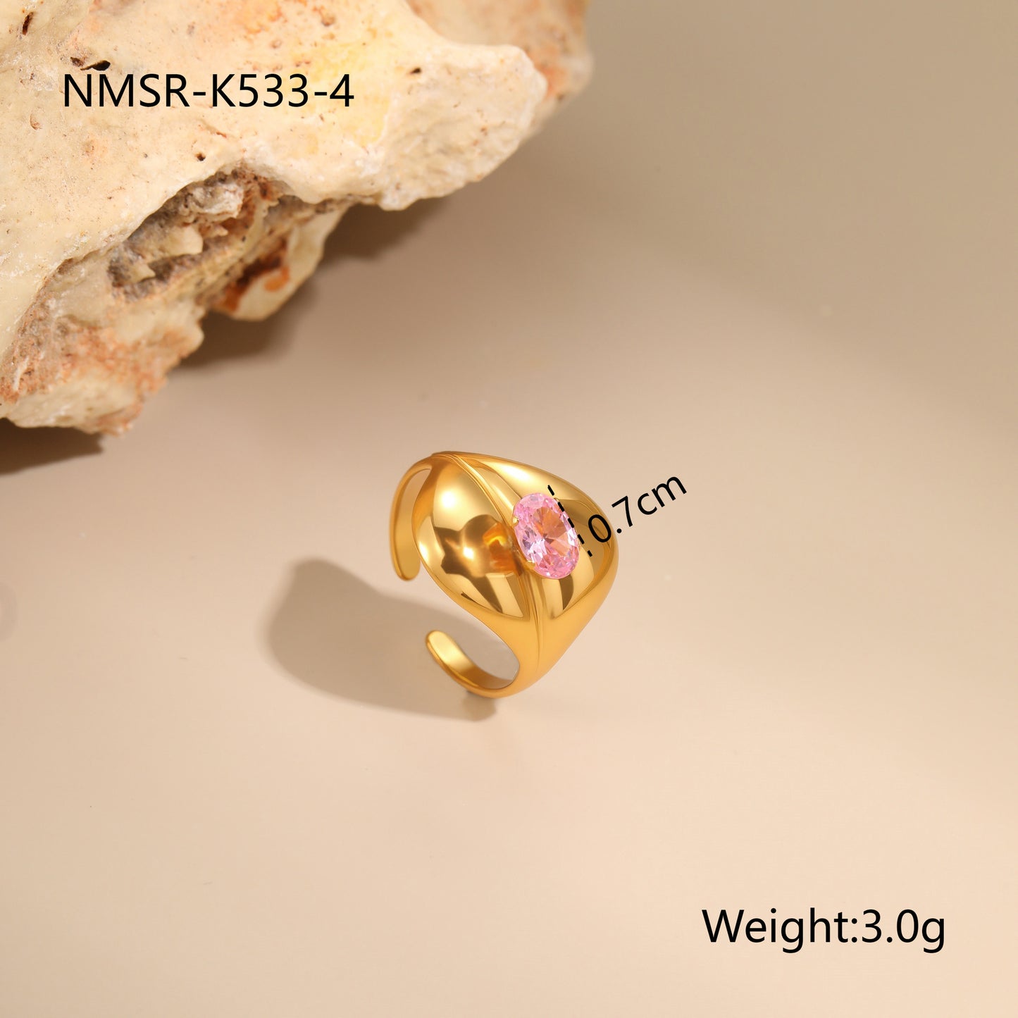 Geometric Stainless Steel Gold Plated Zircon Ring