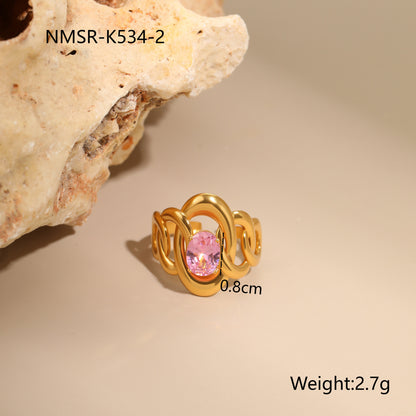 Geometric Stainless Steel Gold Plated Zircon Ring