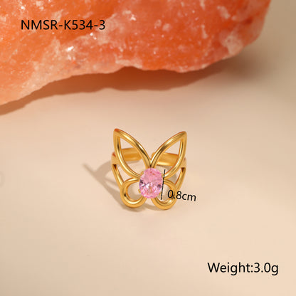 Geometric Stainless Steel Gold Plated Zircon Ring