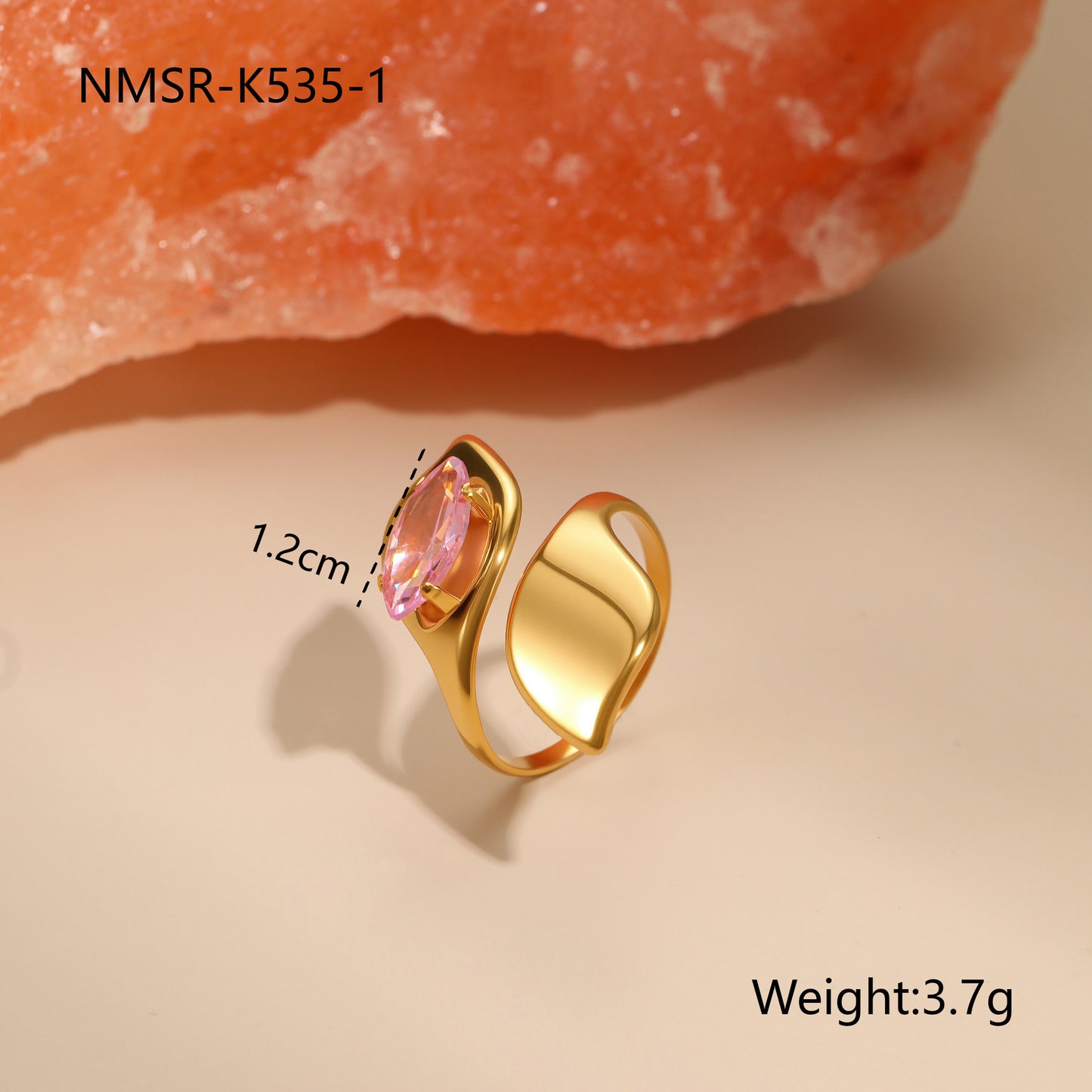 Geometric Stainless Steel Gold Plated Zircon Ring