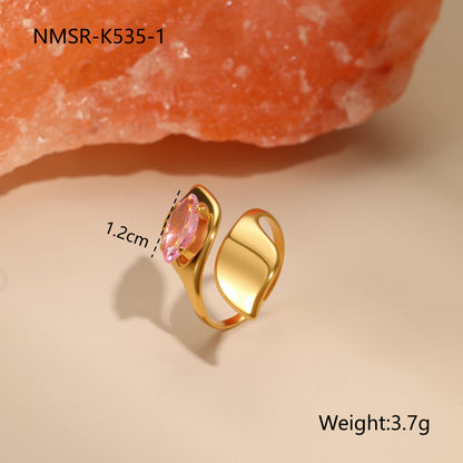 Geometric Stainless Steel Gold Plated Zircon Ring