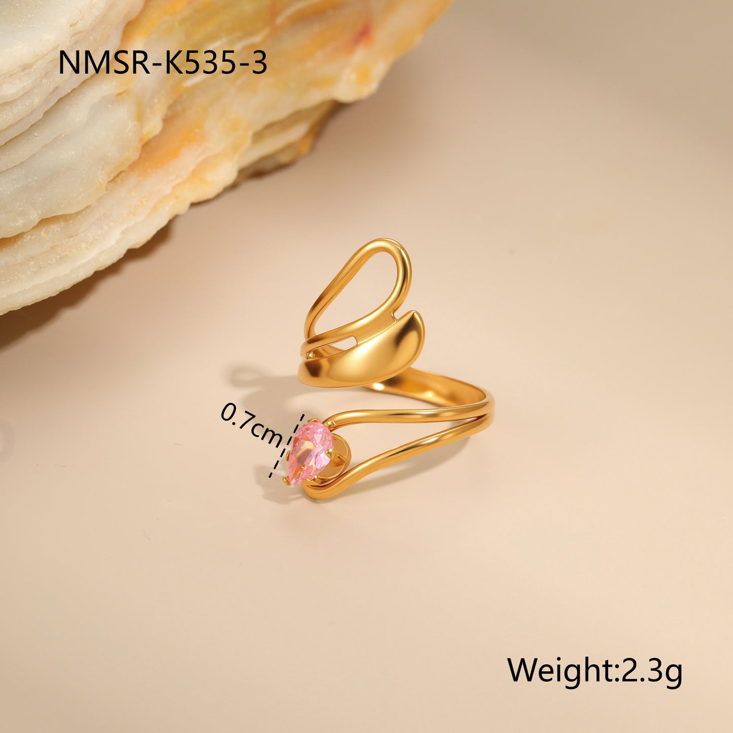 Geometric Stainless Steel Gold Plated Zircon Ring