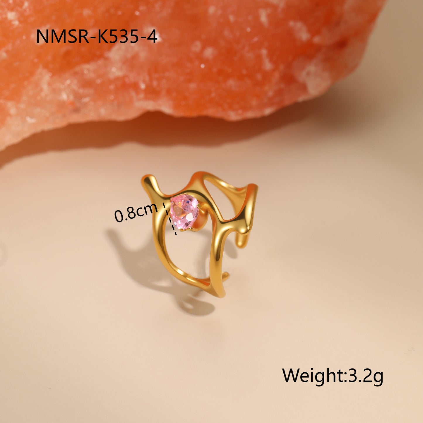 Geometric Stainless Steel Gold Plated Zircon Ring