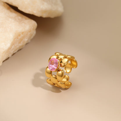 Geometric Stainless Steel Gold Plated Zircon Ring