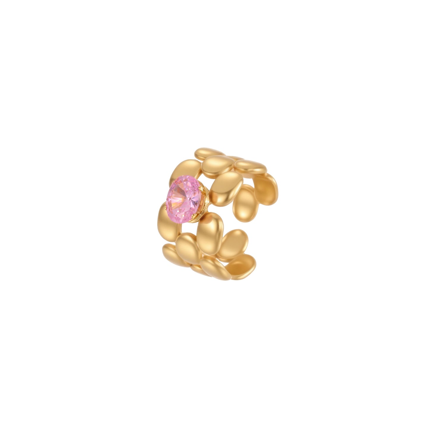 Geometric Stainless Steel Gold Plated Zircon Ring