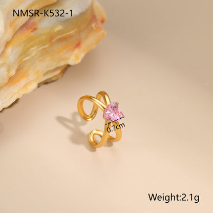 Geometric Stainless Steel Gold Plated Zircon Ring
