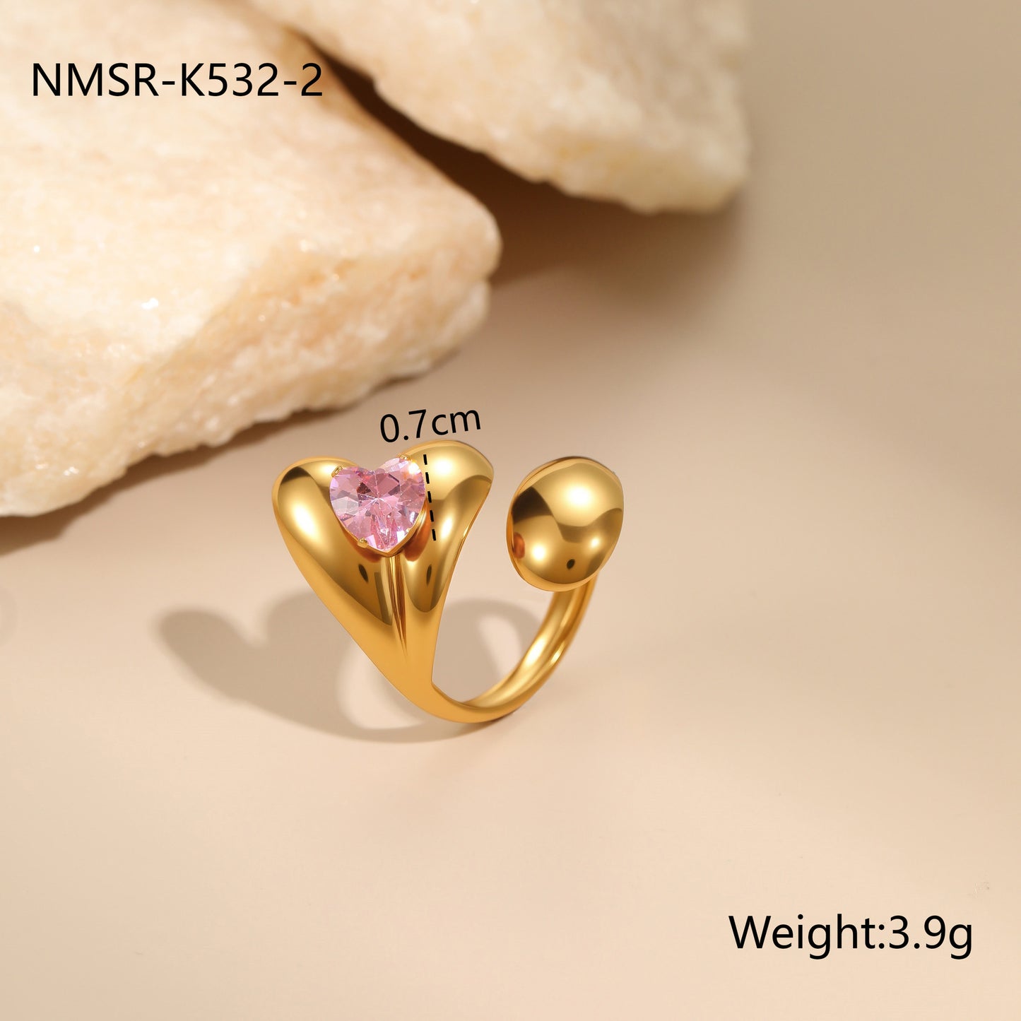 Geometric Stainless Steel Gold Plated Zircon Ring