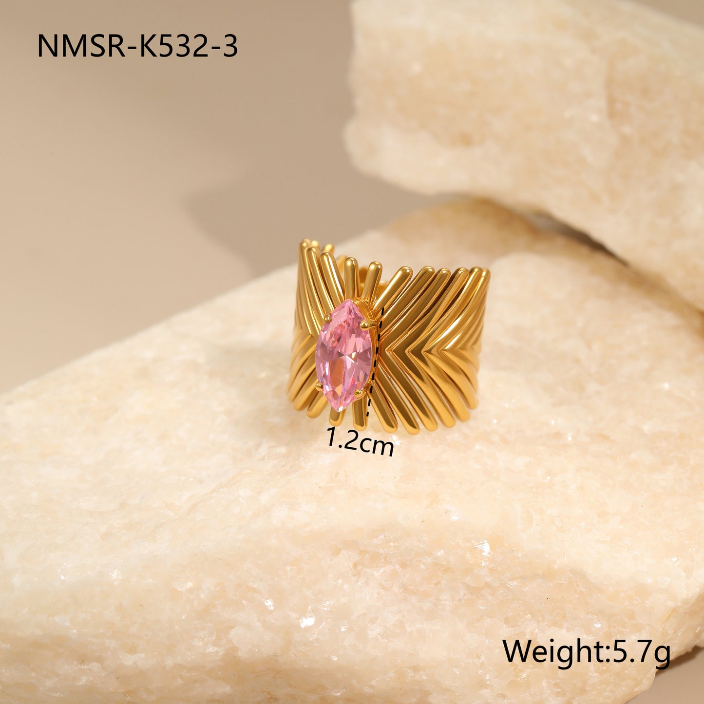 Geometric Stainless Steel Gold Plated Zircon Ring