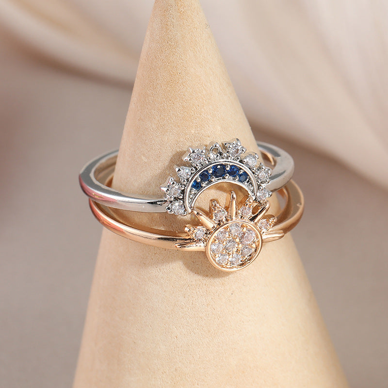 Geometric Sun Moon Electroplated Stackable Rings