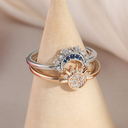 Geometric Sun Moon Electroplated Stackable Rings