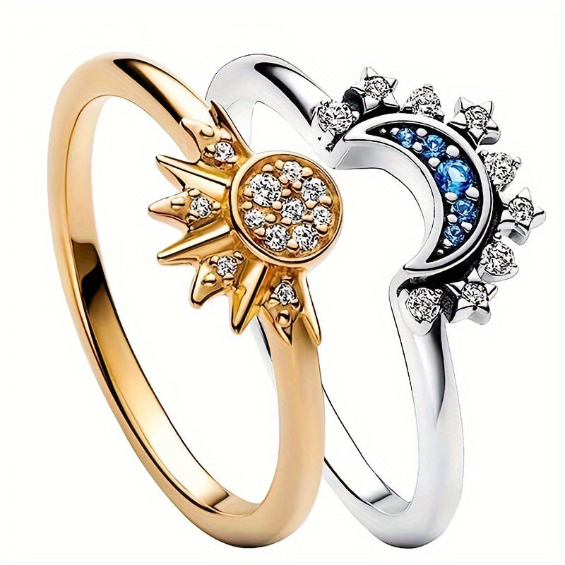 Geometric Sun Moon Electroplated Stackable Rings