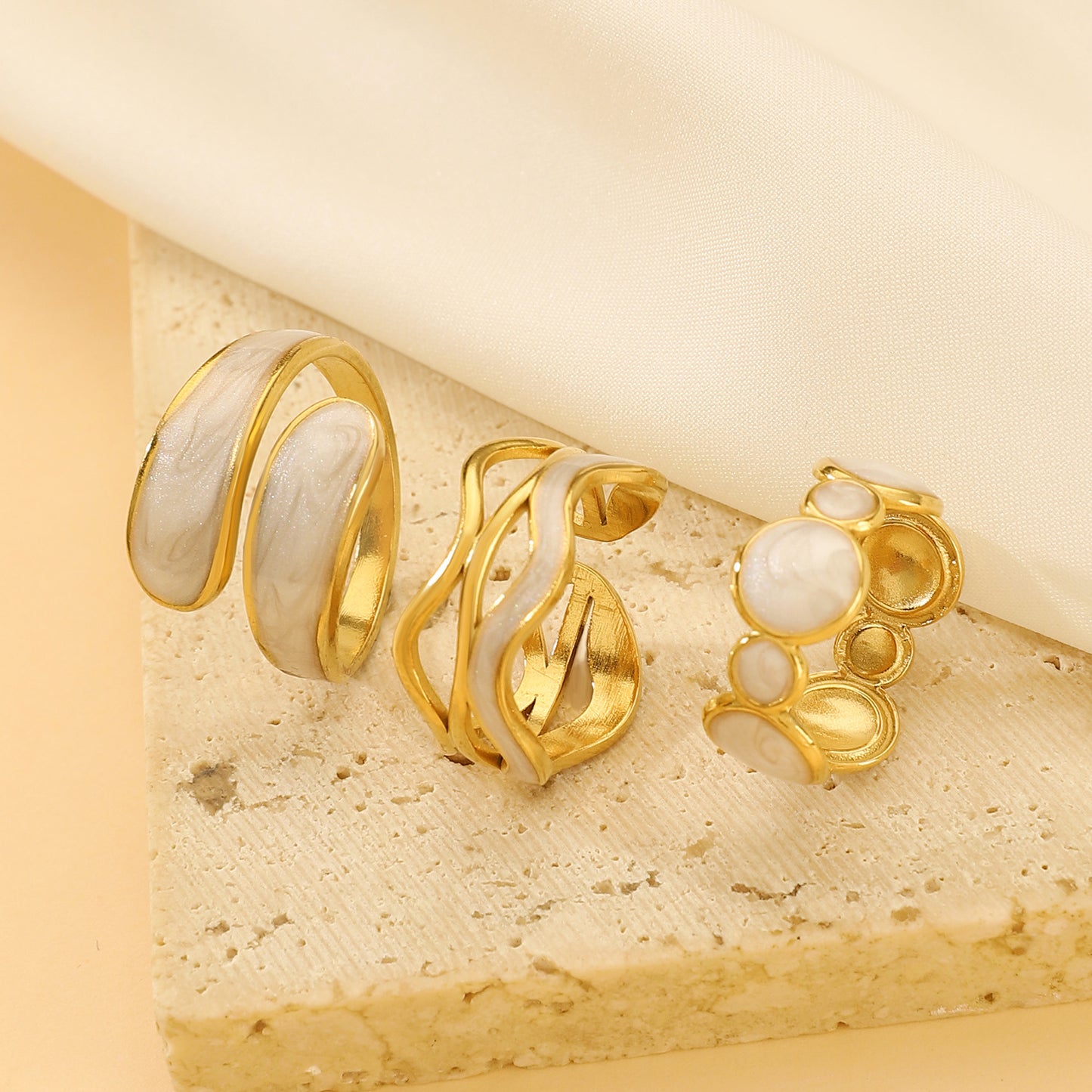 Geometric Textured Stainless Steel Adjustable Ring