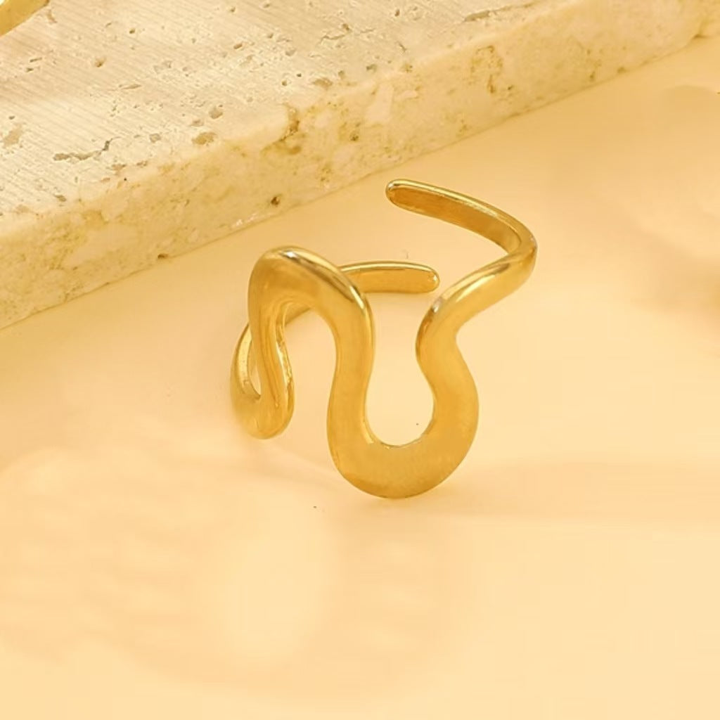 Geometric Textured Stainless Steel Adjustable Ring
