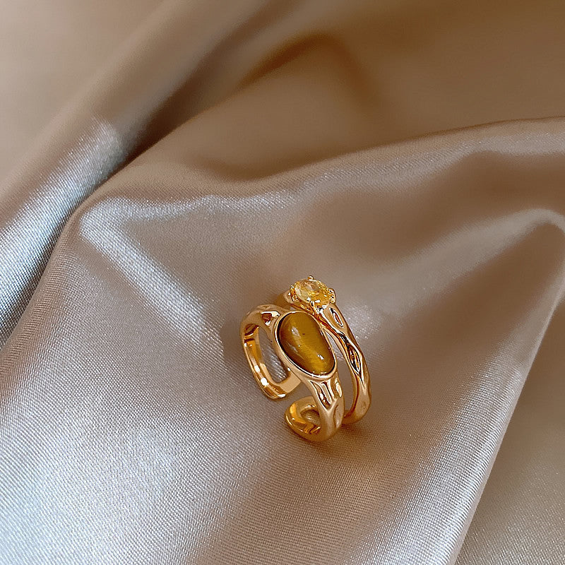 Geometric Tiger Eye Open Ring