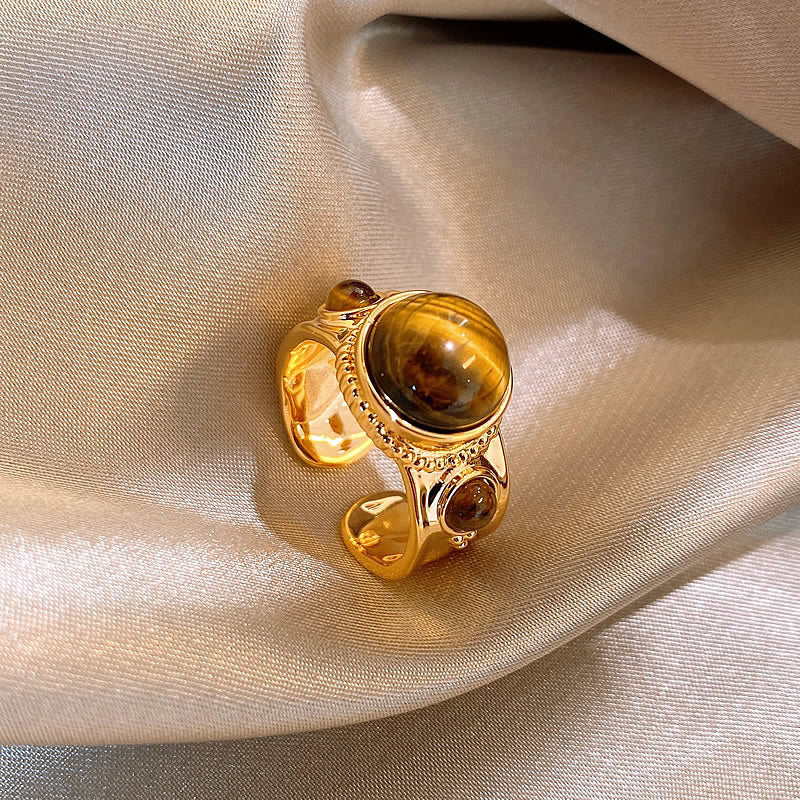 Geometric Tiger Eye Open Ring