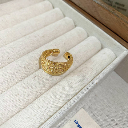 Geometric Tiger Eye Open Ring