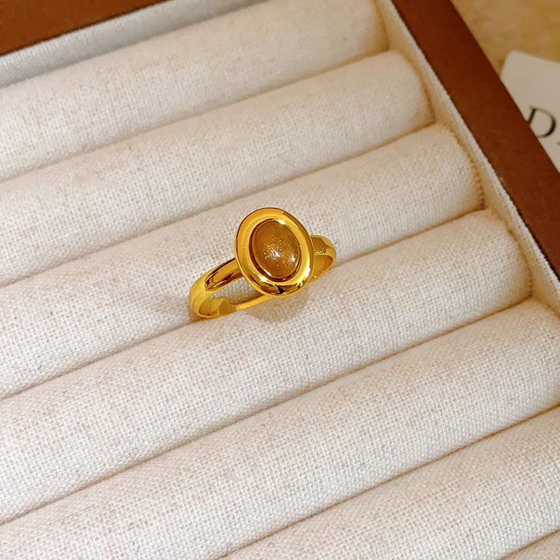 Geometric Tiger Eye Open Ring