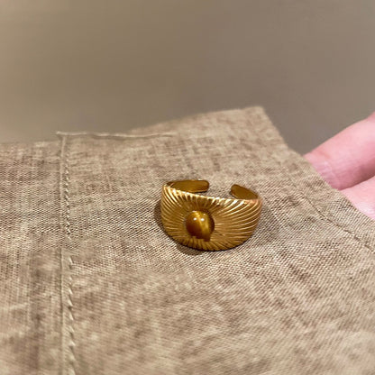 Geometric Tiger Eye Open Ring