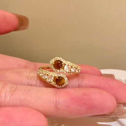 Geometric Tiger Eye Open Ring