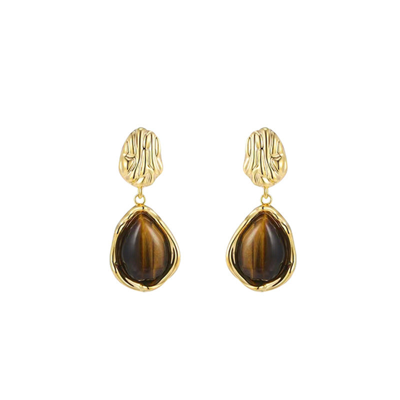 Geometric Tiger Eye Stone Drop Earrings