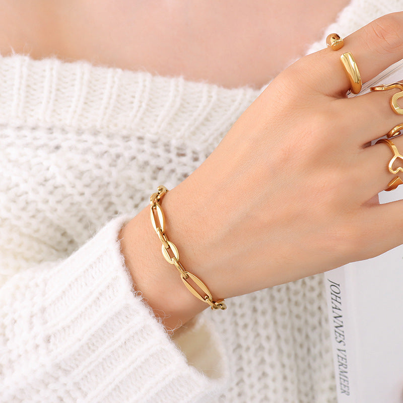 Geometric Titanium Steel Gold Plated Jewelry Set